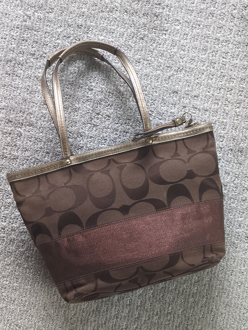 2006 Coach Brown & Bronze Sparkle Signature Stripe Tote w/Interior Pockets 🤎